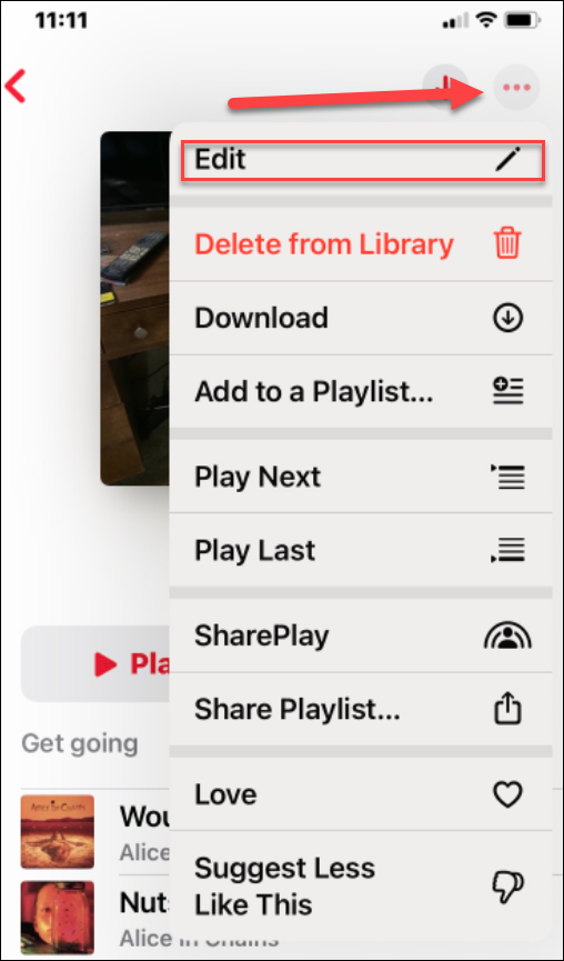 upravit změnit seznam skladeb na Apple Music