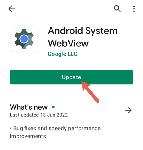 Aktualizace Android System WebView v Obchodě Google Play