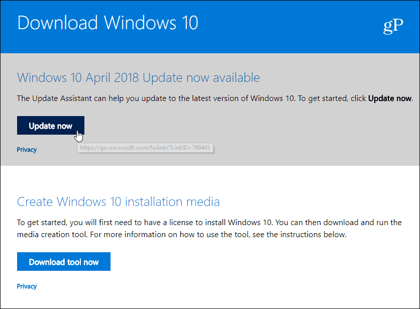 Stáhněte si aktualizaci systému Windows 10. dubna 2018