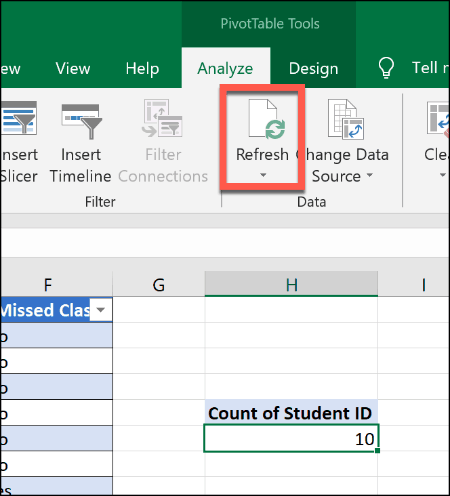 Aktualizace kontingenční tabulky v Excelu