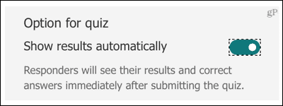 Microsoft Forms Quiz, automatické zobrazení výsledků