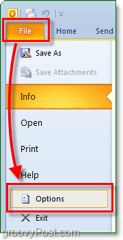 v aplikaci Microsoft Outlook 2010 klepněte na pás karet souboru a zadejte pozadí a potom klepněte na tlačítko Možnosti