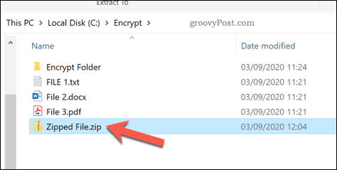 Otevření souboru zip ve Windows 10