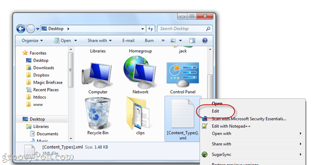 úprava souborů docx v systému Windows 7