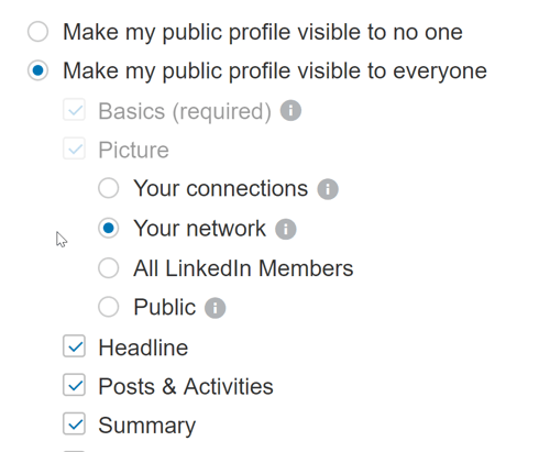 Ujistěte se, že vaše nastavení profilu LinkedIn umožňuje komukoli zobrazit vaše veřejné příspěvky.