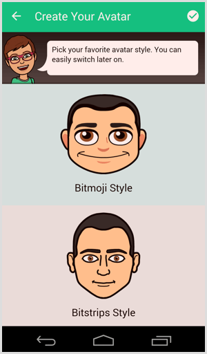 bitmoji zvolit styl avataru
