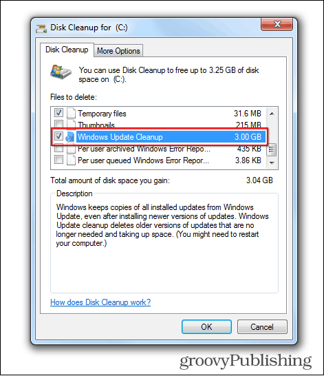 Windows 7 aktualizace odstranit staré soubory na disku vyčistit místo obsazené