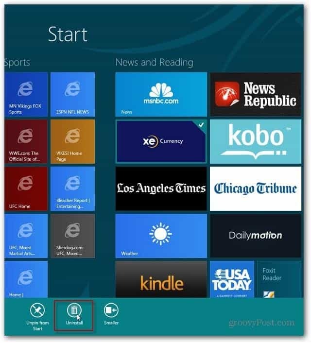Jak odinstalovat aplikace systému Windows 8