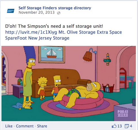 self storage finders facebook textová aktualizace s obrázkem