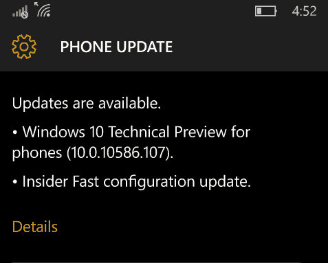 Windows 10 Mobile Insider Preview Sestavte 10586.107 a vydejte náhled Ring