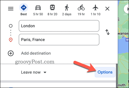Otevřete možnosti trasy v Mapách Google