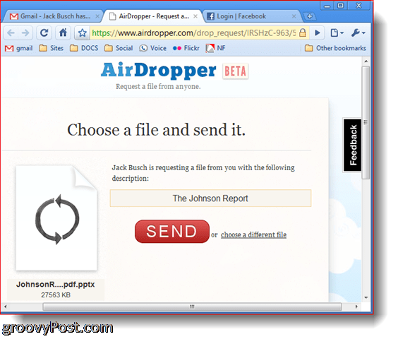 AirDropper Dropbox - Vyberte soubor, který chcete odeslat