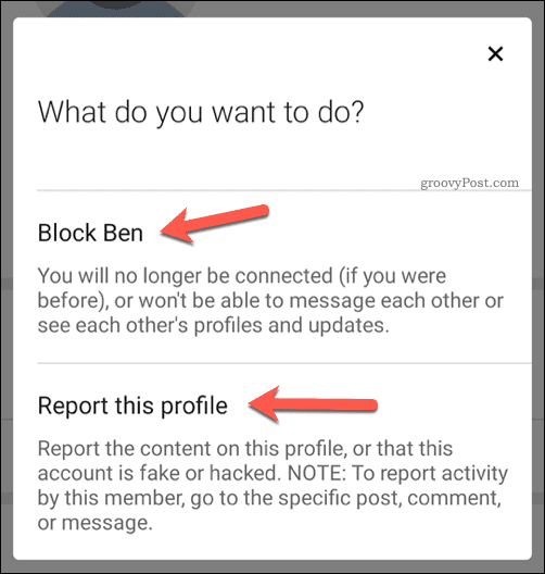 Rozhodnutí zablokovat nebo nahlásit uživatele na LinkedIn