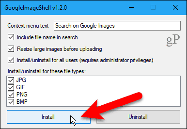 Klikněte na Instalovat v GoogleImageShell