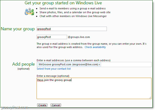 vytvořit živou skupinu systému Windows