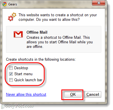 vytvořit zkratku pro Gmail v režimu offline