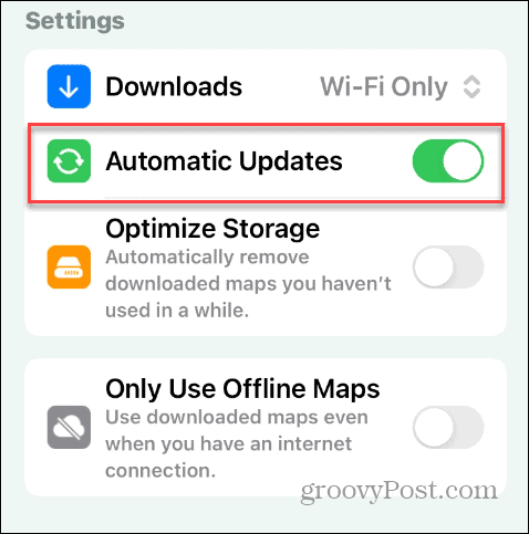 automatické aktualizace offline map v Apple Maps