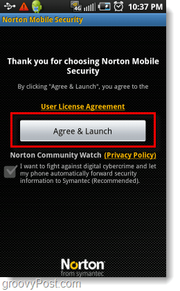 souhlasit s dohodou o Androidu Norton