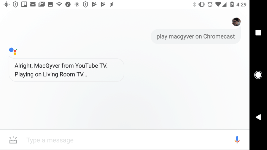 snímek obrazovky hraní pořadů nebo filmů pomocí Google Assistant