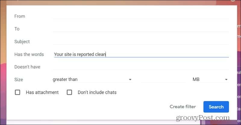 nastavení vstupů filtru gmail