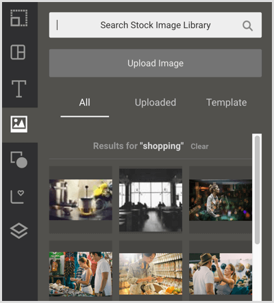 Kliknutím na ikonu fotografie získáte přístup k obrázkům ve službě Easil.