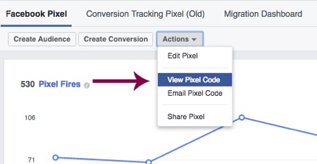 Kliknutím na Zobrazit pixelový kód získáte přístup ke svému jedinečnému pixelu na Facebooku.