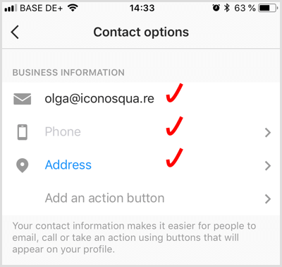 přidat kontaktní údaje pro obchodní účet Instagram