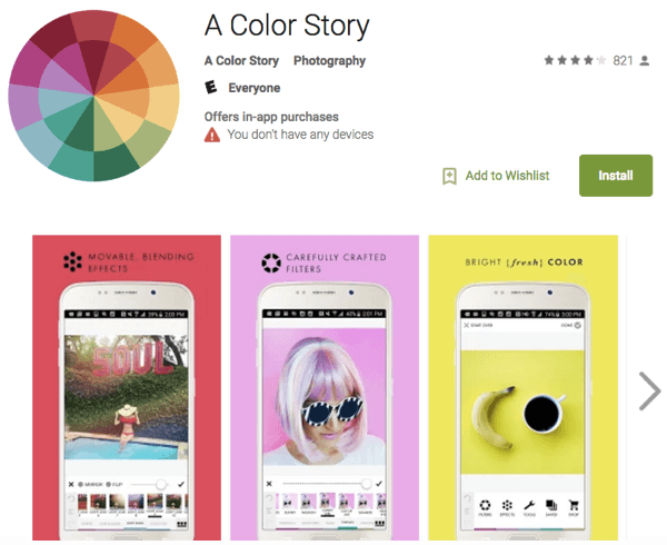 barevný příběh aplikace