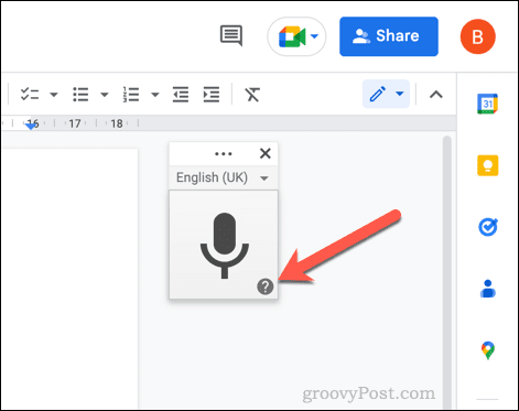Tlačítko nápovědy pro hlasové zadávání Dokumentů Google