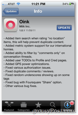 Aktualizace Oink 1.0.1 z Apple App Store