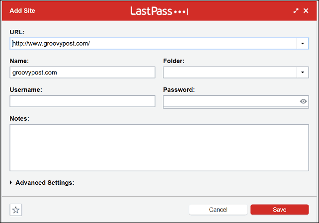 Lasspass - webový formulář