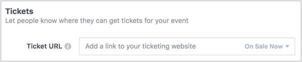 Možnost Ticket použijte k propojení se stránkou prodeje vstupenek Eventbrite