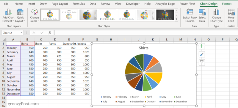 Výsečový graf v listu aplikace Excel