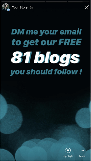 Jak zlepšit zapojení příběhu Instagramu, získat DM následovníky, příklad 3 DM pro blogový příspěvek