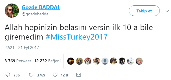 Soutěž slečny Turecka Gözde Baddal prokletí