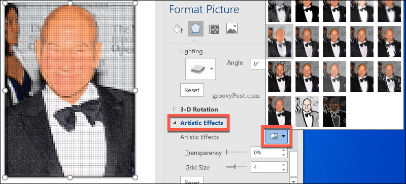 Přidání uměleckých obrazových efektů k obrázkům v aplikaci Word
