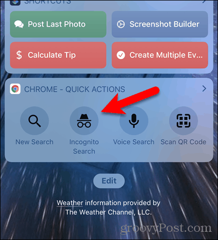 Klepněte na anonymní vyhledávání na widgetu Chrome v systému iOS