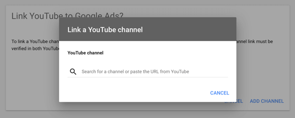 Jak nastavit reklamní kampaň na YouTube, krok 2, nastavit reklamu na YouTube, propojit kanál YouTube