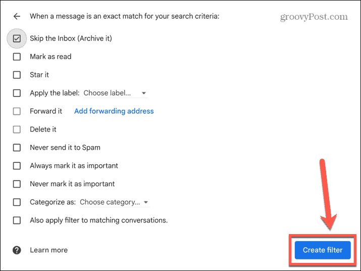 gmail tlačítko vytvořit filtr