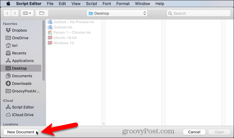 Otevřete nový dokument v editoru skriptů v systému Mac