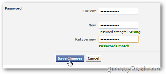 kliknutím na tlačítko Uložit změny povolíte nové heslo