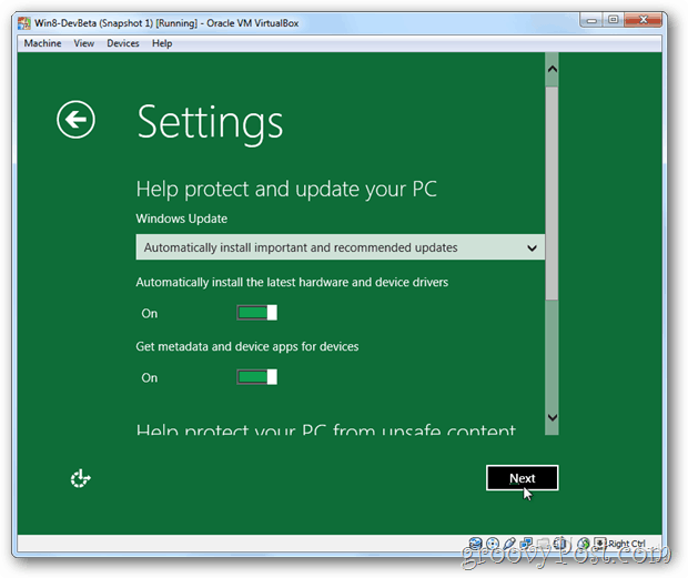 Nastavení a aktualizace VirtualBox Windows 8