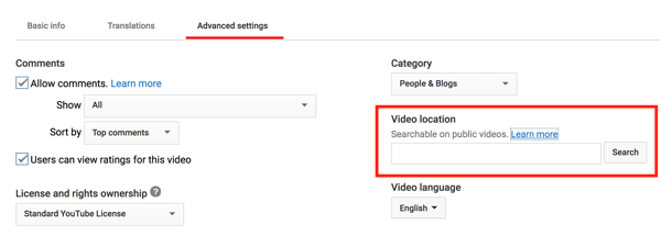 Přidejte do svého videa na YouTube umístění, aby bylo geograficky prohledávatelné.