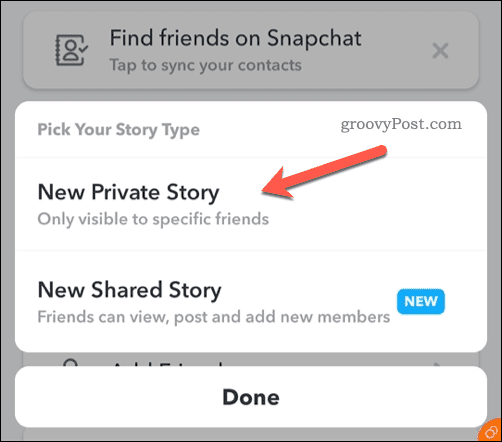 Vytvořte nový soukromý příběh Snapchat