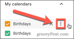 Ikona nabídky se třemi tečkami v Kalendáři Google