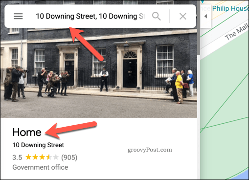 Příklad adresy domů v Mapách Google