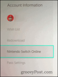 Informace o účtu Nintendo Switch