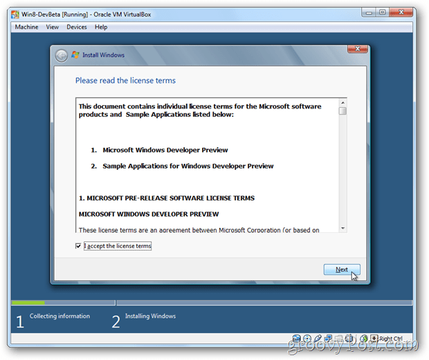 Licence eula VirtualBox Windows 8 eula