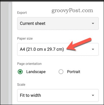 Nastavte velikost papíru v náhledu tisku v Tabulkách Google
