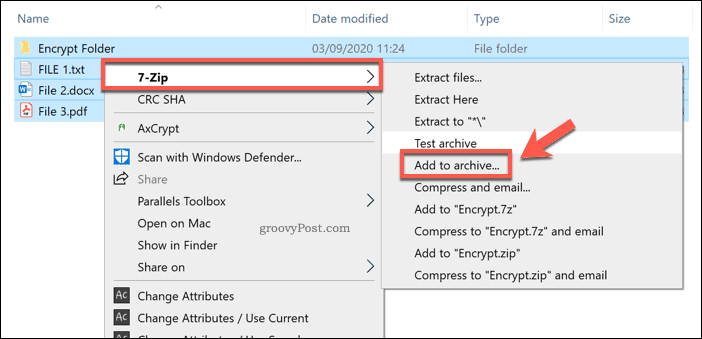 Přidání do nového archivu 7-Zip ve Windows 10